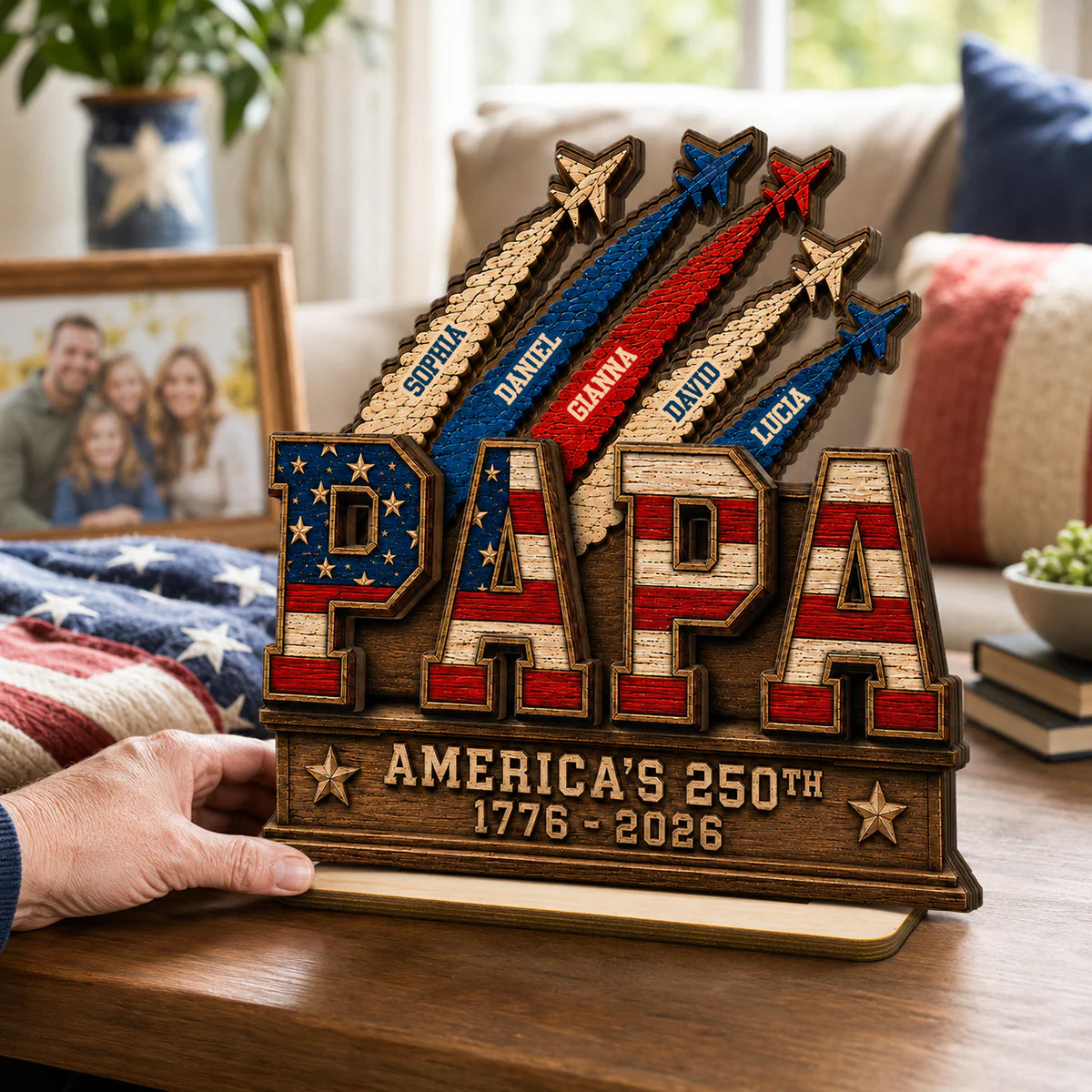 Dad Grandpa Nation Flag American 250th Anniversary - Personalized Wooden Plaque - Gift For Dad, Grandpa - Image 2