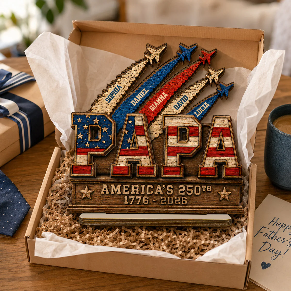 Dad Grandpa Nation Flag American 250th Anniversary - Personalized Wooden Plaque - Gift For Dad, Grandpa - Image 3