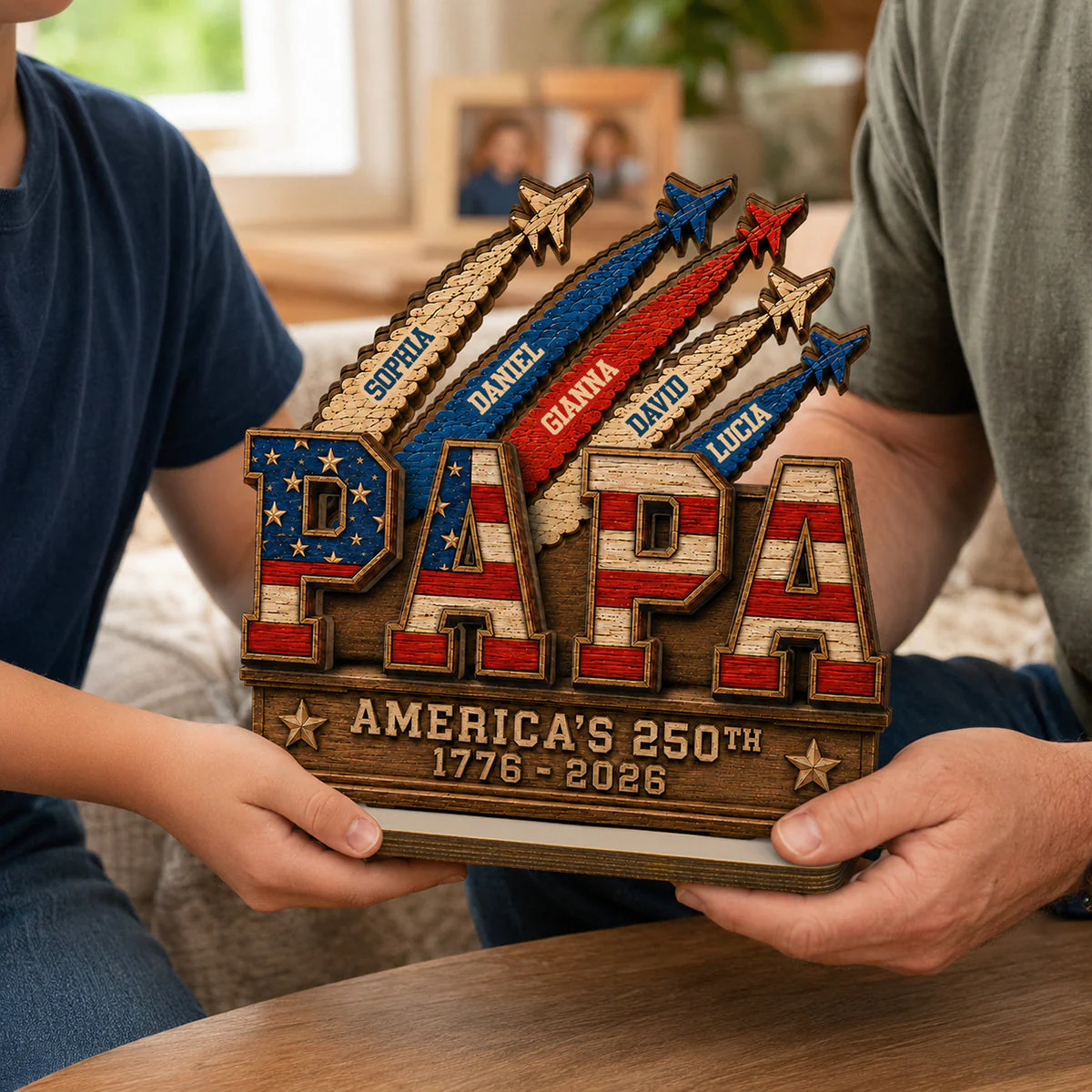 Dad Grandpa Nation Flag American 250th Anniversary - Personalized Wooden Plaque - Gift For Dad, Grandpa - Image 4