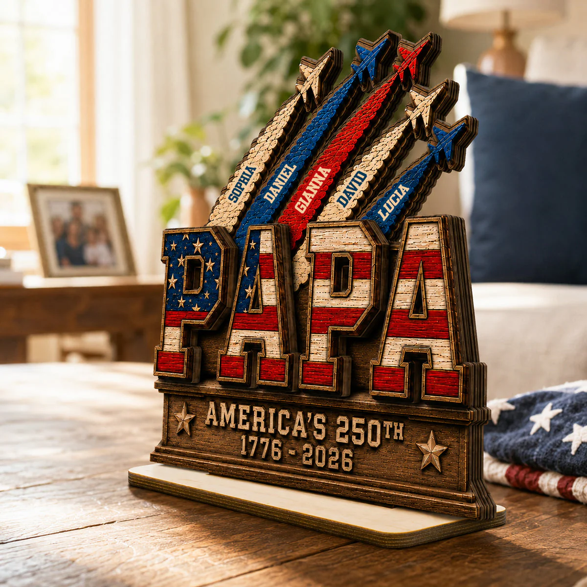 Dad Grandpa Nation Flag American 250th Anniversary - Personalized Wooden Plaque - Gift For Dad, Grandpa - Image 5