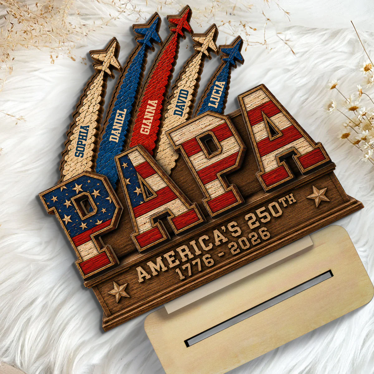 Dad Grandpa Nation Flag American 250th Anniversary - Personalized Wooden Plaque - Gift For Dad, Grandpa - Image 6