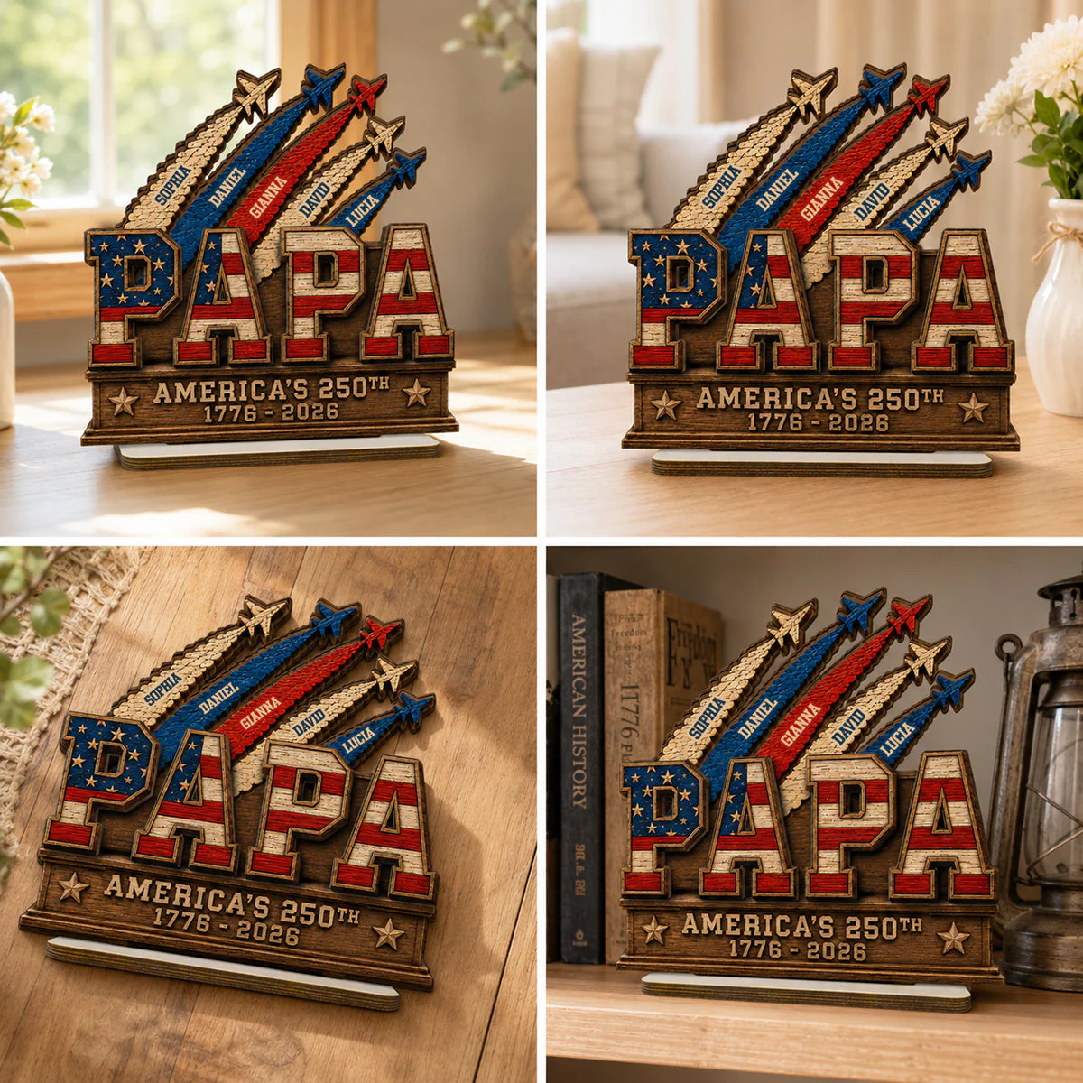 Dad Grandpa Nation Flag American 250th Anniversary - Personalized Wooden Plaque - Gift For Dad, Grandpa - Image 7