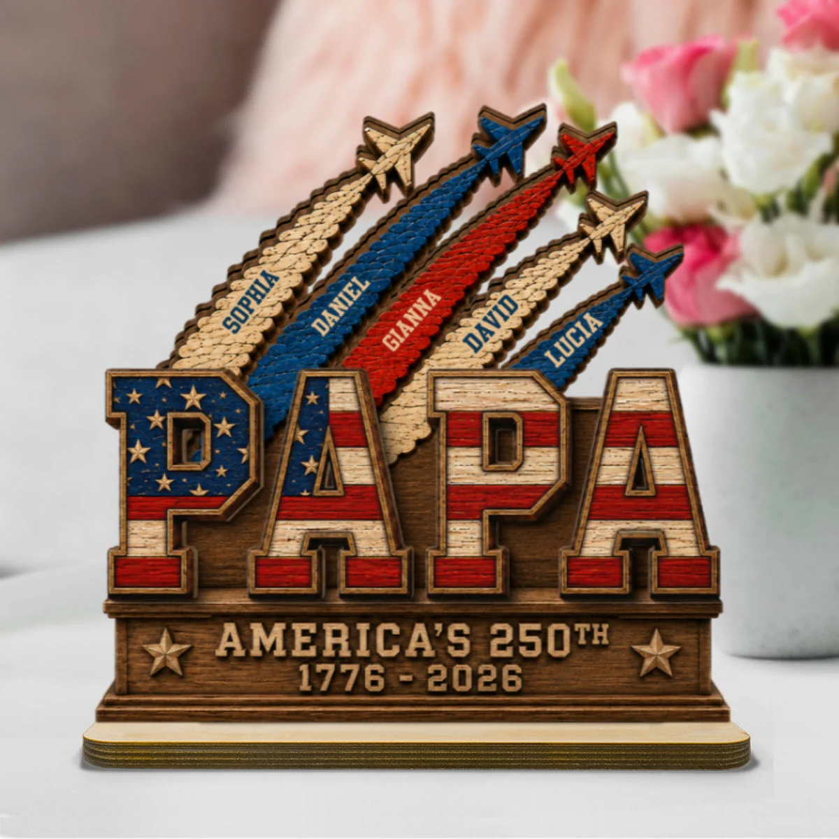 Dad Grandpa Nation Flag American 250th Anniversary - Personalized Wooden Plaque - Gift For Dad, Grandpa - Image 8
