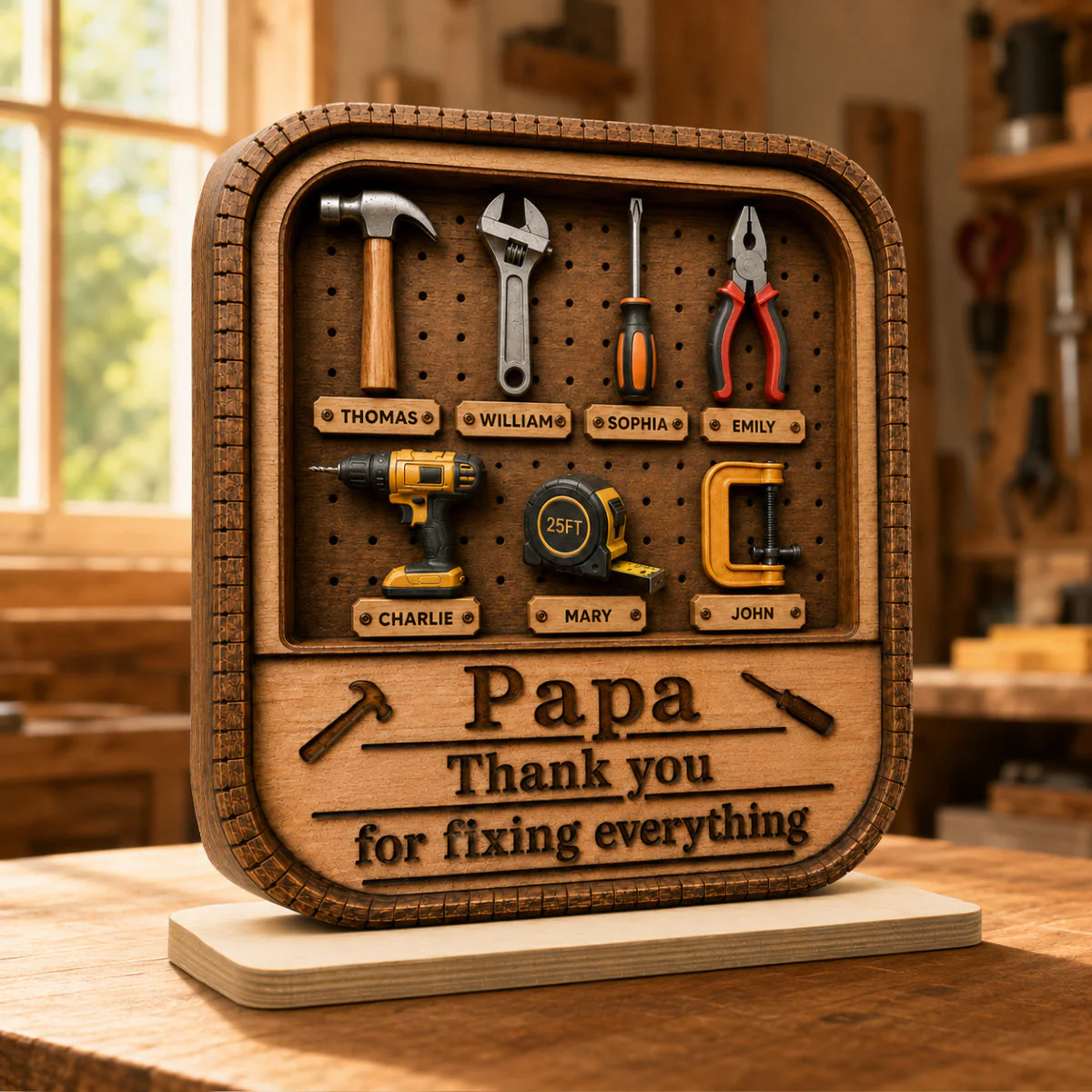 Dad Grandpa Thank You For Fixing Everything Tool Box - Personalized Wooden Plaque - Gift For Dad, Grandpa - Image 2