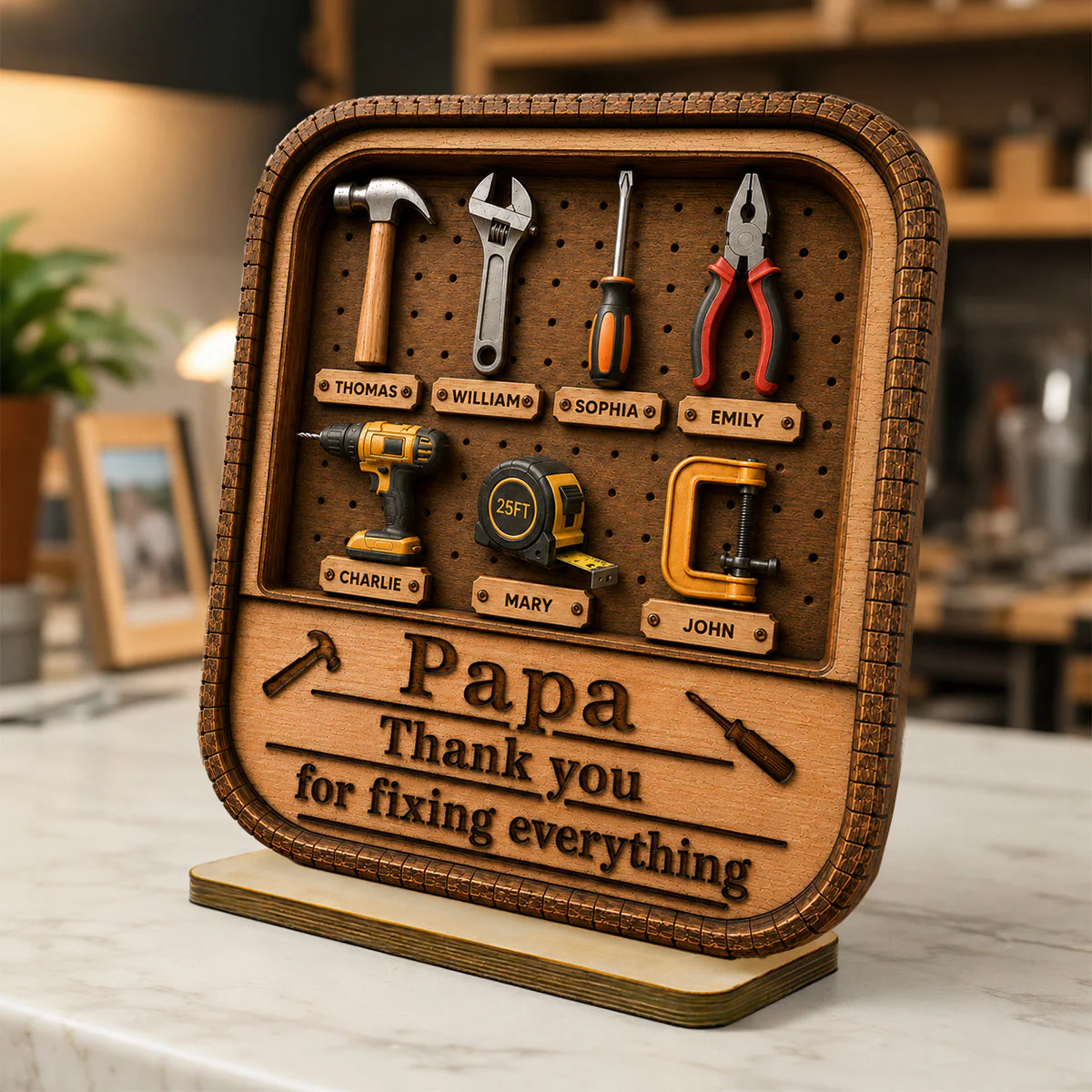 Dad Grandpa Thank You For Fixing Everything Tool Box - Personalized Wooden Plaque - Gift For Dad, Grandpa - Image 3