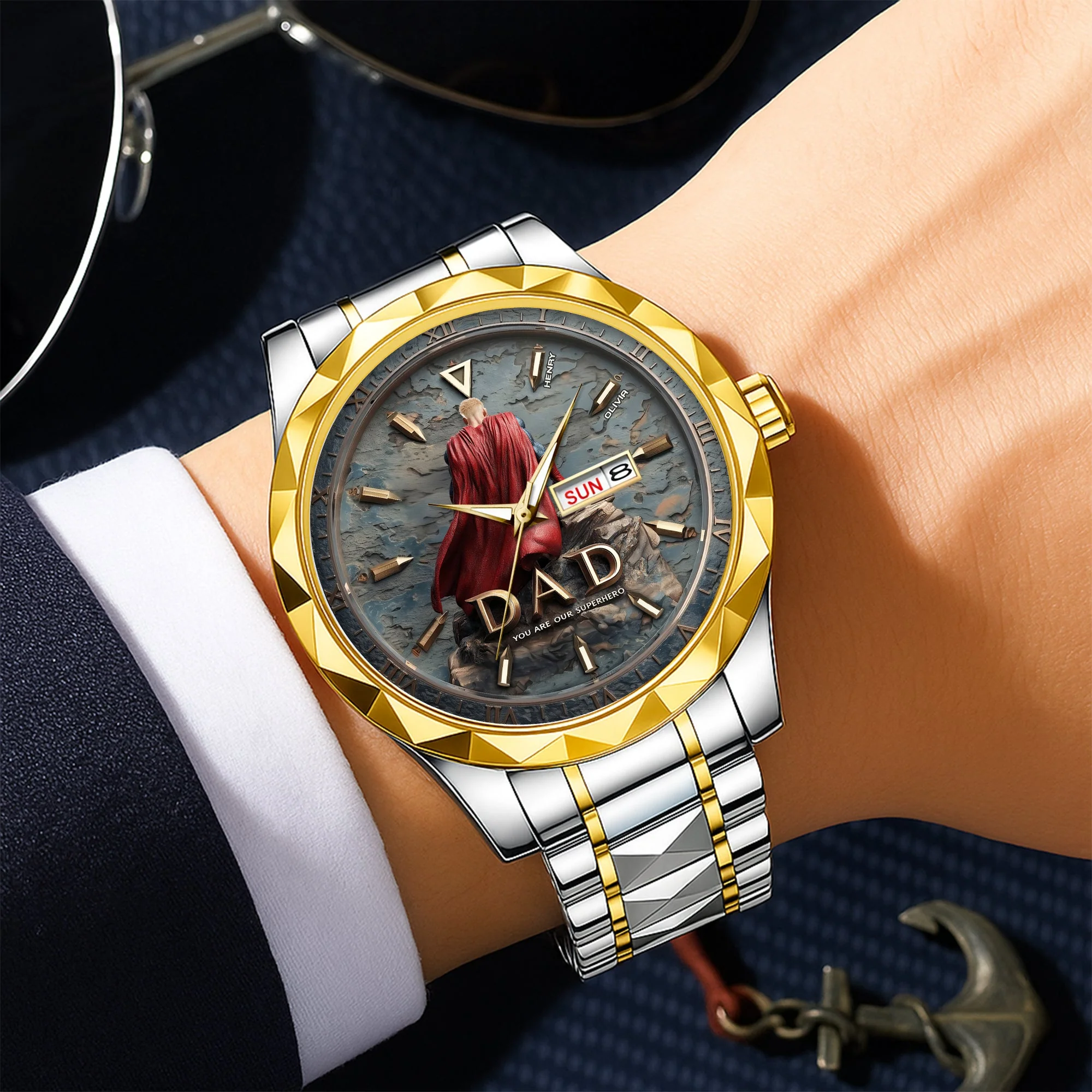 Dad Grandpa You Are Our Superhero - Personalized Men's Wrist Watch - Gift For Dad, Grandpa - Image 2