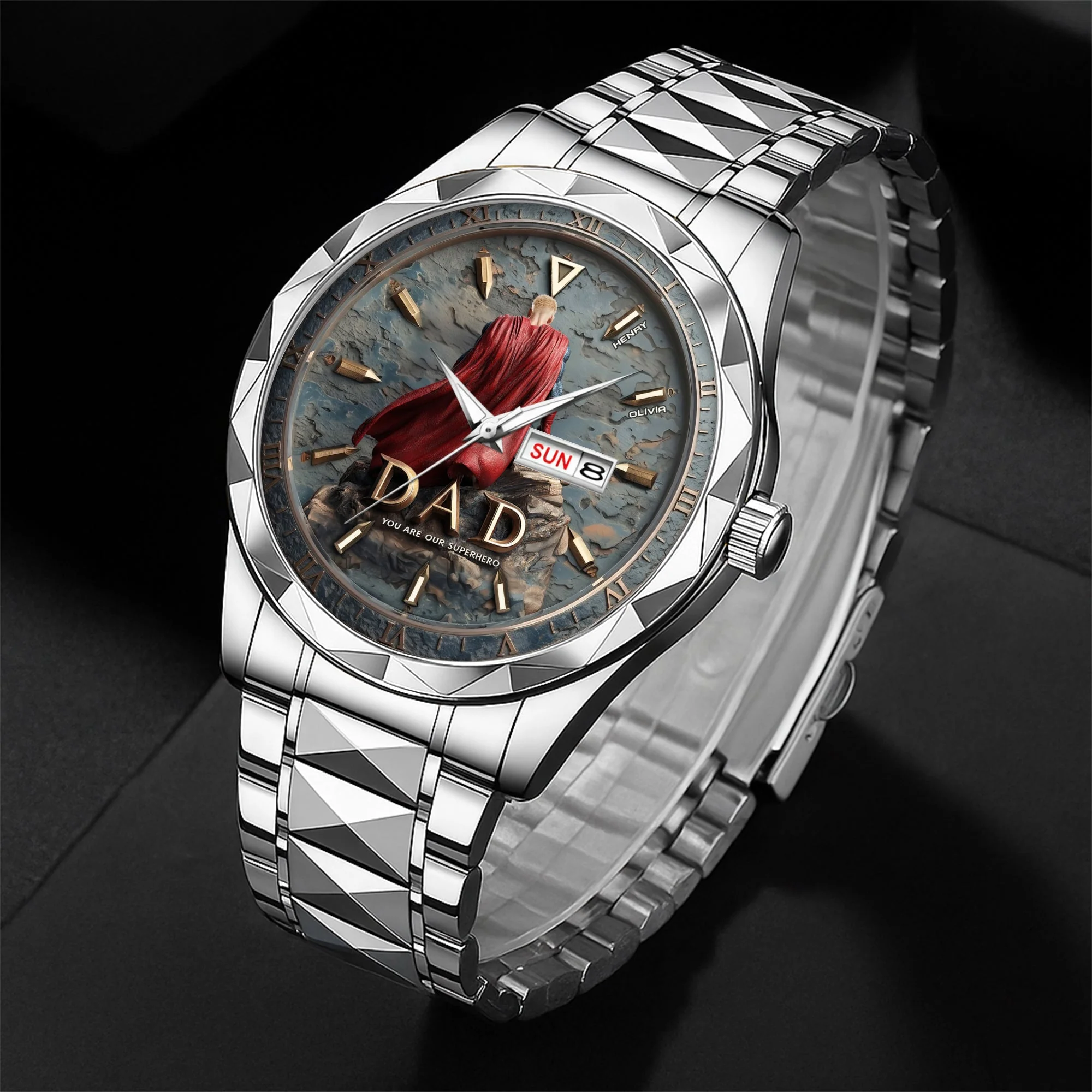 Dad Grandpa You Are Our Superhero - Personalized Men's Wrist Watch - Gift For Dad, Grandpa - Image 3