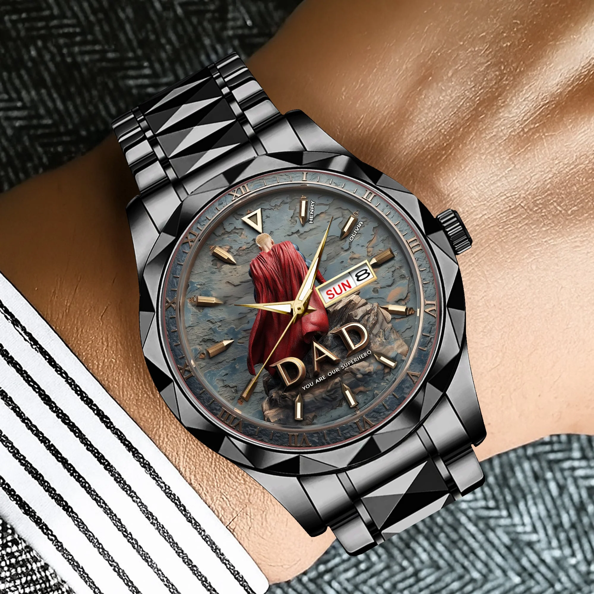 Dad Grandpa You Are Our Superhero - Personalized Men's Wrist Watch - Gift For Dad, Grandpa - Image 4