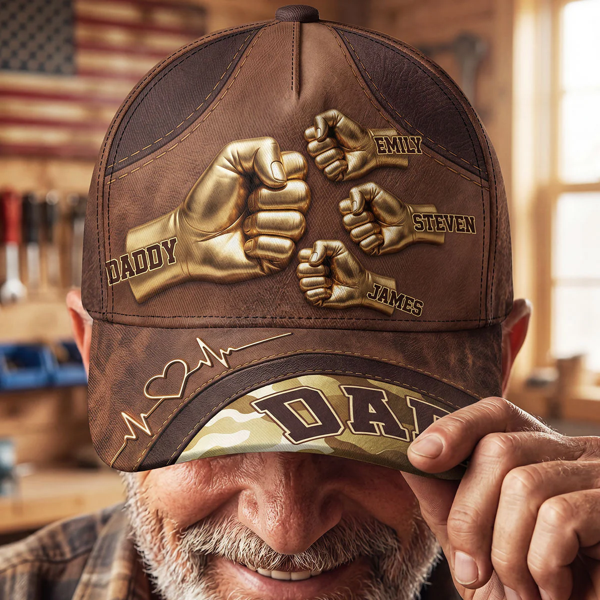 Dad Kids Holding Hand - Personalized Classic Cap - Gift For Dad, Grandpa - Image 2