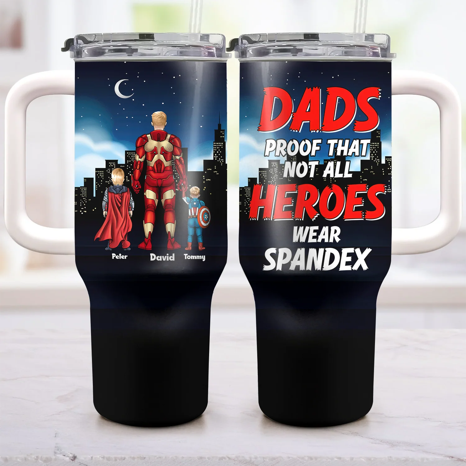 Dad Proof That Not All Heroes Wear Spandex - Personalized 40oz Tumbler Cup With Straw - Gift For Dad, Father's Day | CL02 NA94