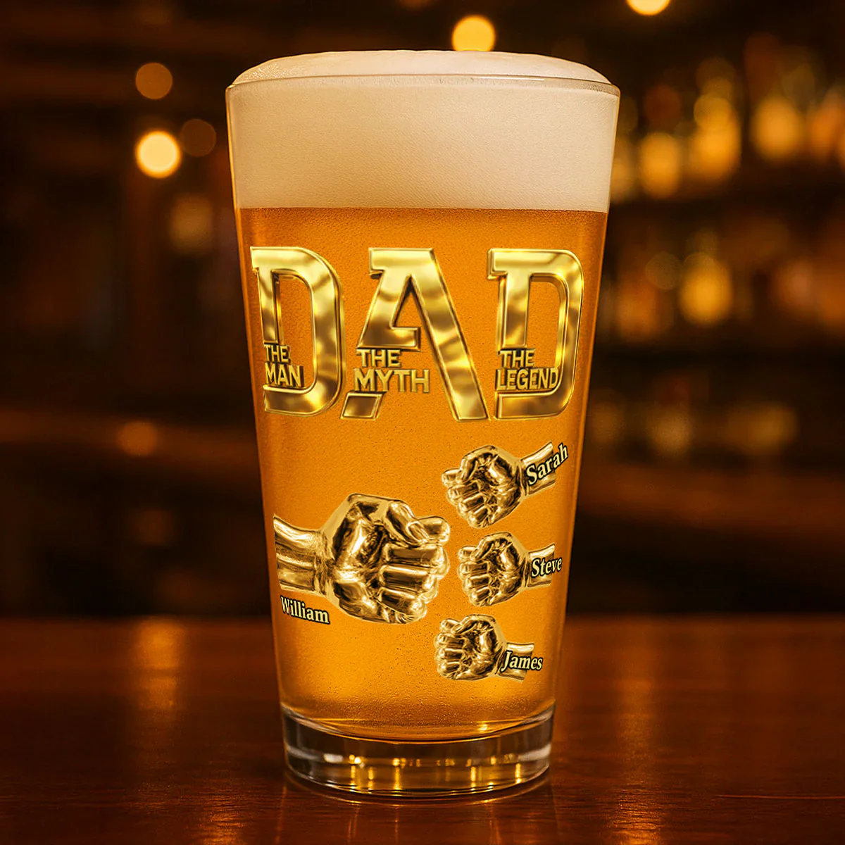 Dad The Man The Myth The Legend -  Personalized Beer Glass - Gift For Dad, Grandpa - Image 3