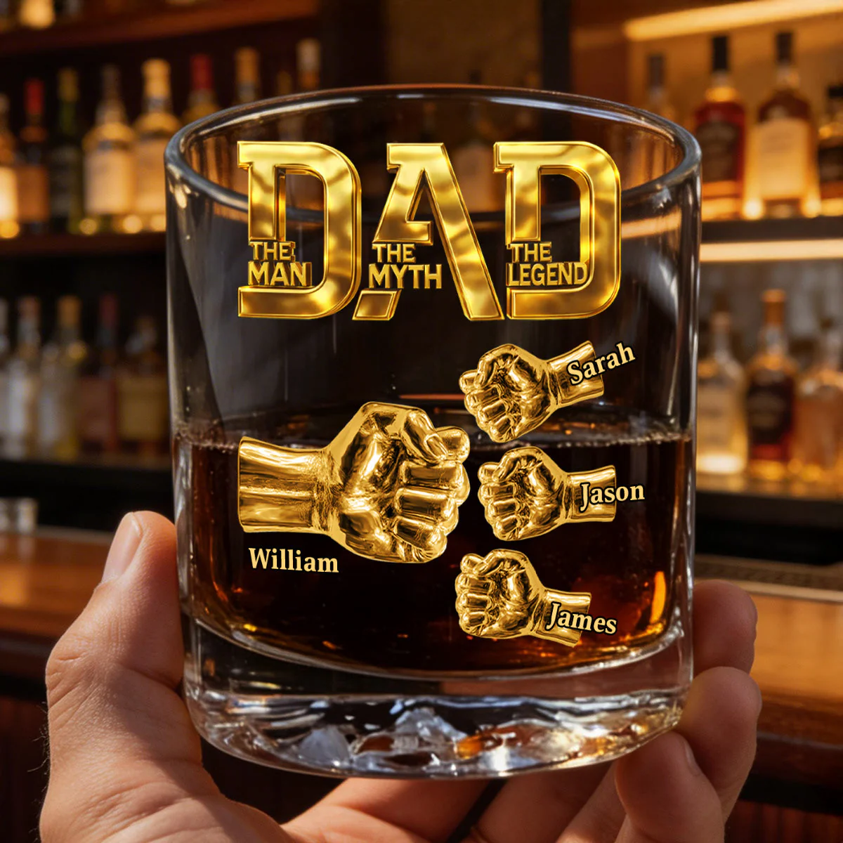 Dad The Man The Myth The Legend -  Personalized Whiskey Glass - Gift For Dad, Grandpa