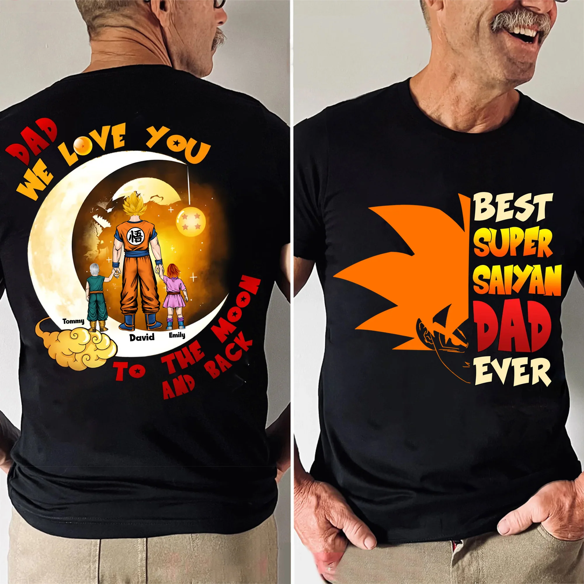 DrBa Dad We Love You To The Moon And Back - Gift For Father's Day - Personalized Shirt 2 Side