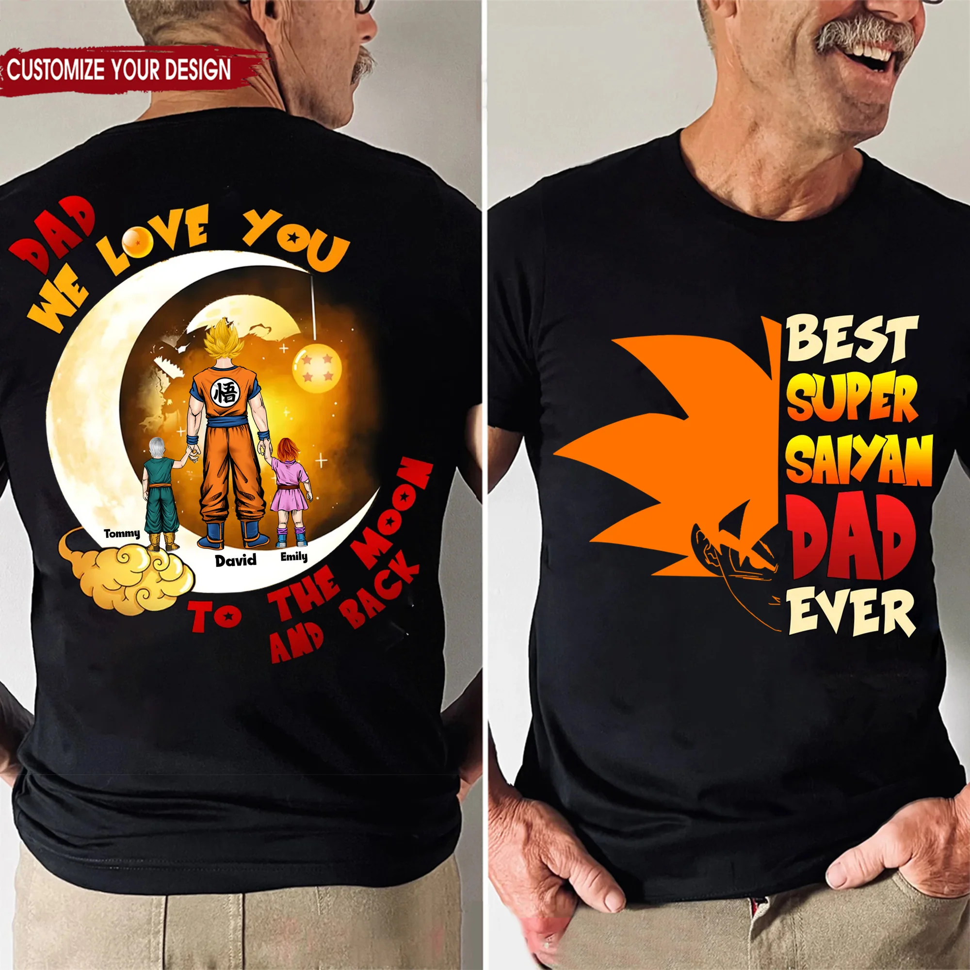 DrBa Dad We Love You To The Moon And Back - Gift For Father's Day - Personalized Shirt 2 Side - Image 2