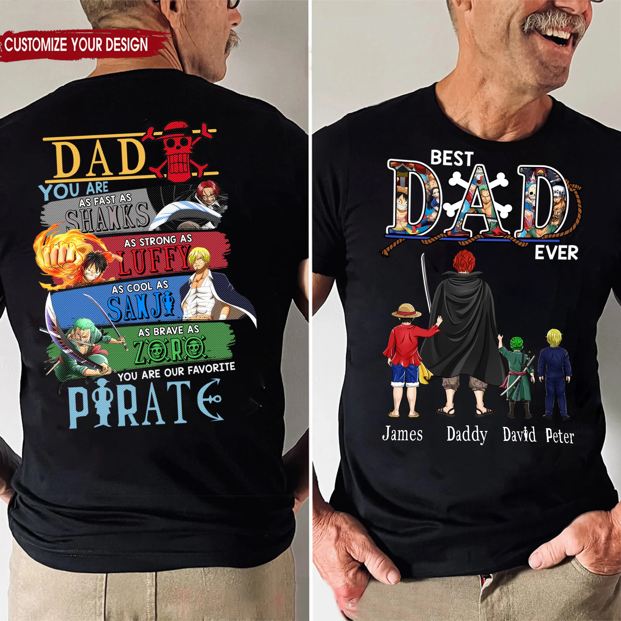 OnPi Pirate Adventure Dad You Are As Strong As Luffy As Fast As Shanks - Gift For Dad - Personalized Shirt 2 Side - Image 2