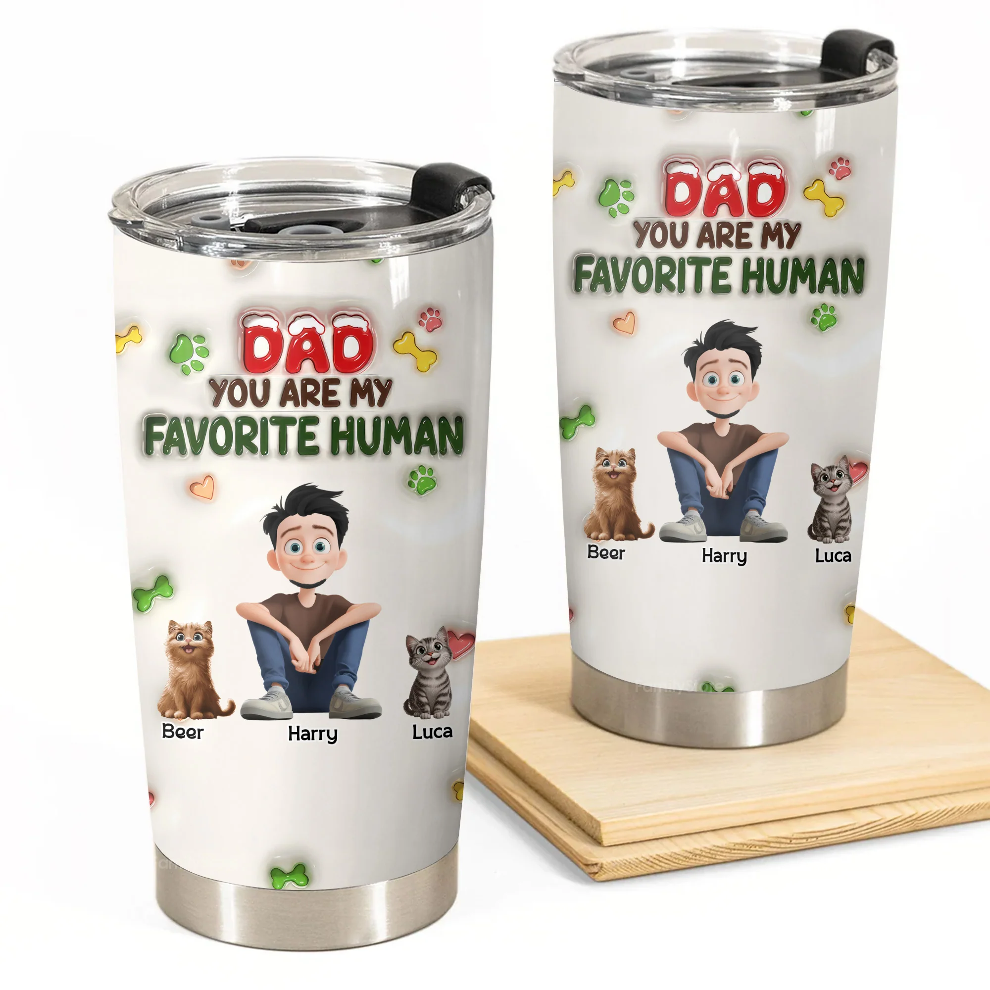 Dad You Are My Favorite Human 3D Inflated Effect Cartoon Cat - Personalized Tumbler Cup - Gift for Pet Owners, Pet Lovers, Cat Dad | CLP15 NH96