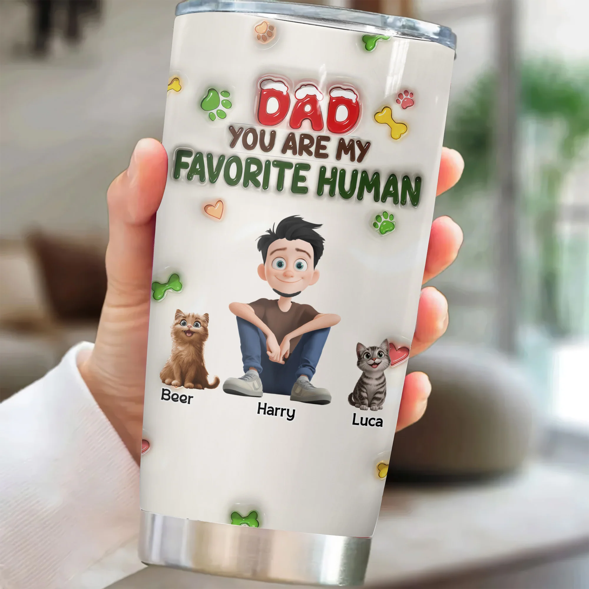 Dad You Are My Favorite Human 3D Inflated Effect Cartoon Cat - Personalized Tumbler Cup - Gift for Pet Owners, Pet Lovers, Cat Dad | CLP15 NH96 - Image 2