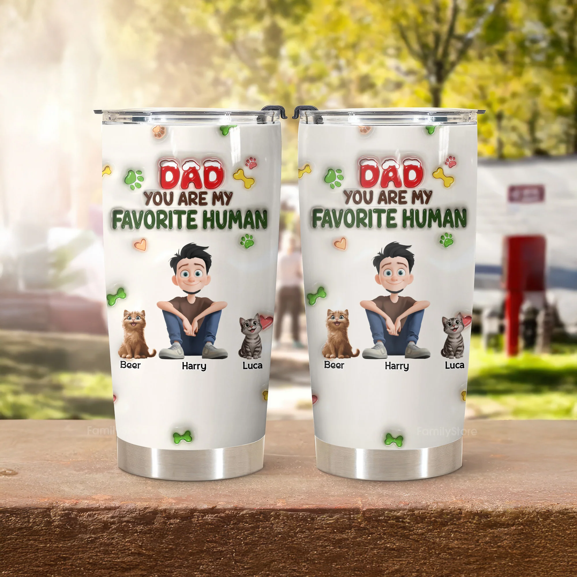 Dad You Are My Favorite Human 3D Inflated Effect Cartoon Cat - Personalized Tumbler Cup - Gift for Pet Owners, Pet Lovers, Cat Dad | CLP15 NH96 - Image 3