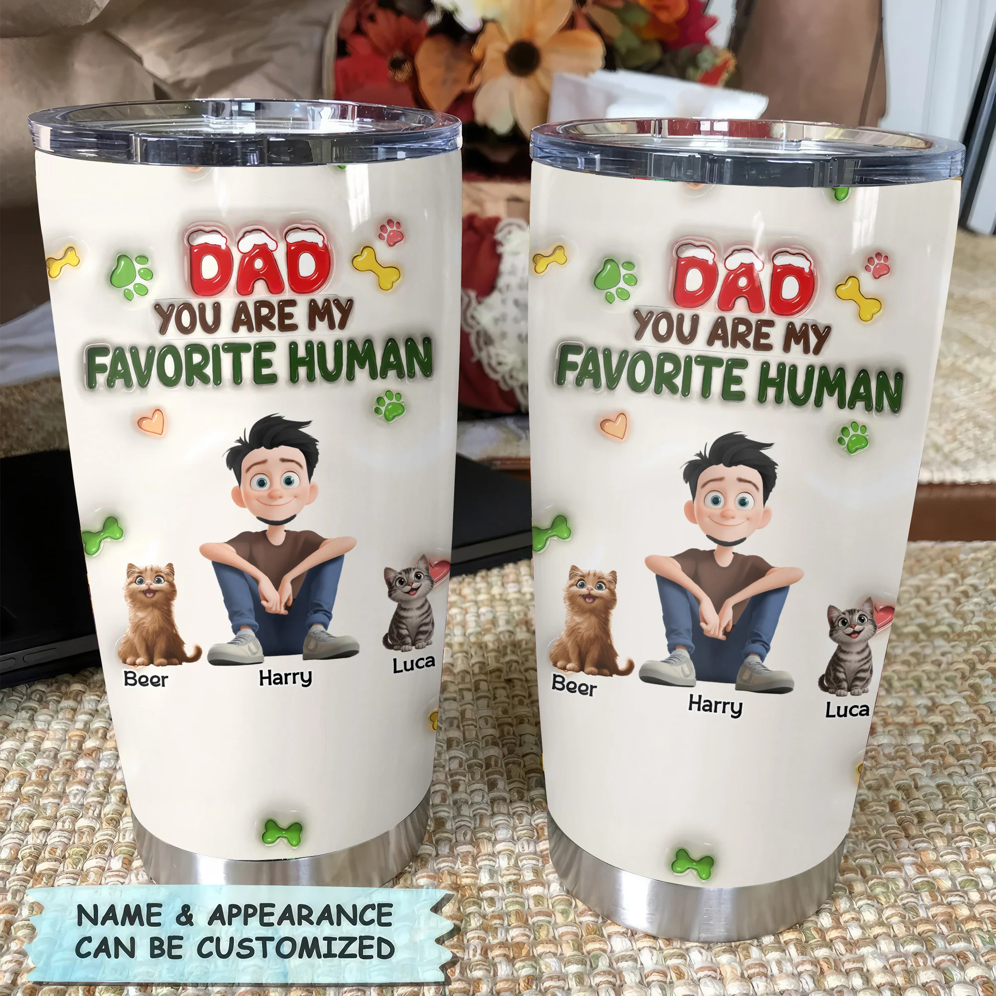 Dad You Are My Favorite Human 3D Inflated Effect Cartoon Cat - Personalized Tumbler Cup - Gift for Pet Owners, Pet Lovers, Cat Dad | CLP15 NH96 - Image 4