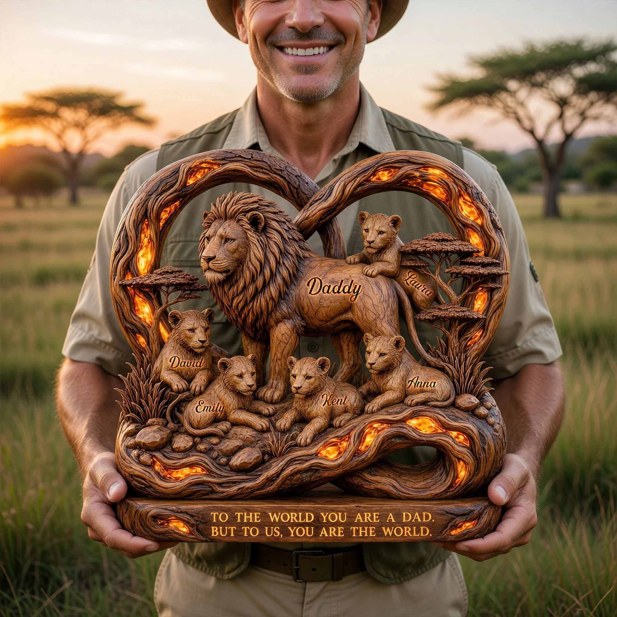 Dad You Are The World - Personalized Lion Dad And Kids Acrylic Plaque - Gifts For Dad, Father's Day - Image 2