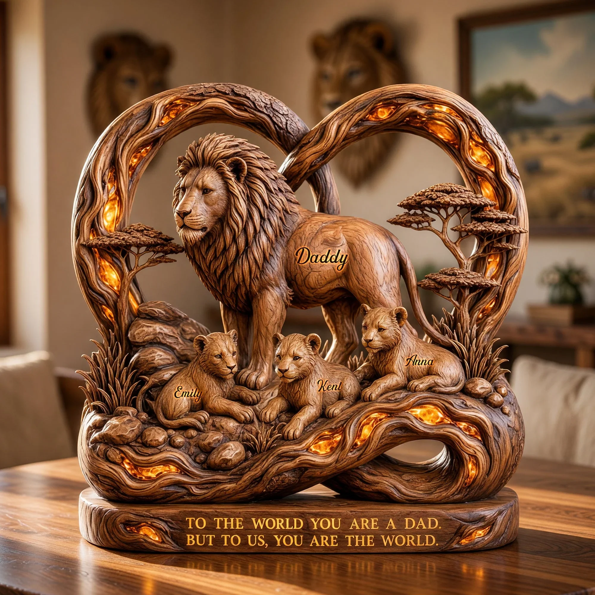 Dad You Are The World - Personalized Lion Dad And Kids Acrylic Plaque - Gifts For Dad, Father's Day - Image 3