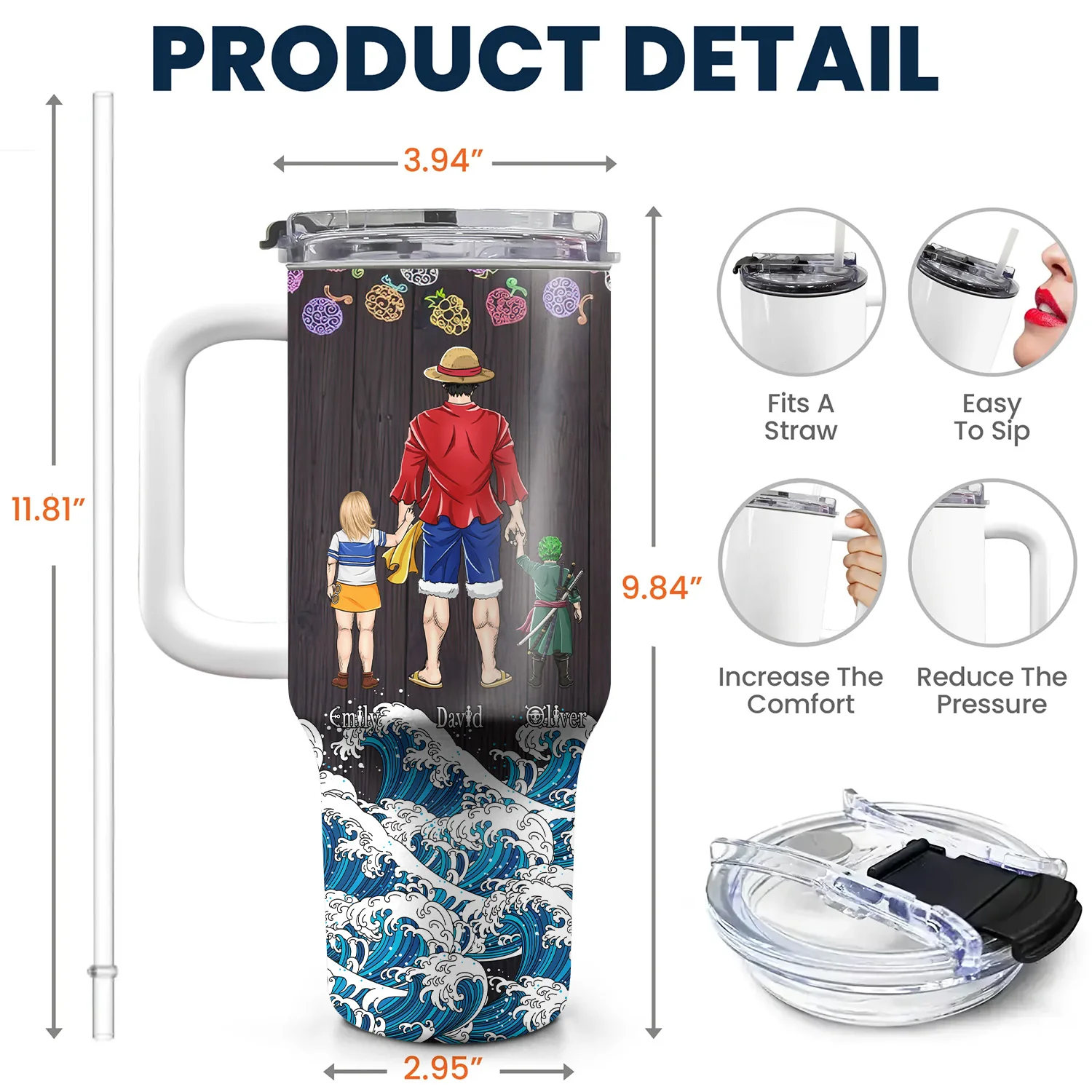 Daddy Lol Straw Hat Crew - Personalized 40oz Tumbler Cup With Straw - Gift For Dad, Father's Day | CL11  NA94 - Image 5