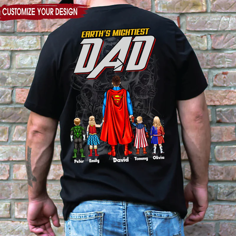 Super Hero Daddy The Earth Mightiest - Gift For Dad, Father's Day - Personalized Tshirt CL02 - Image 2