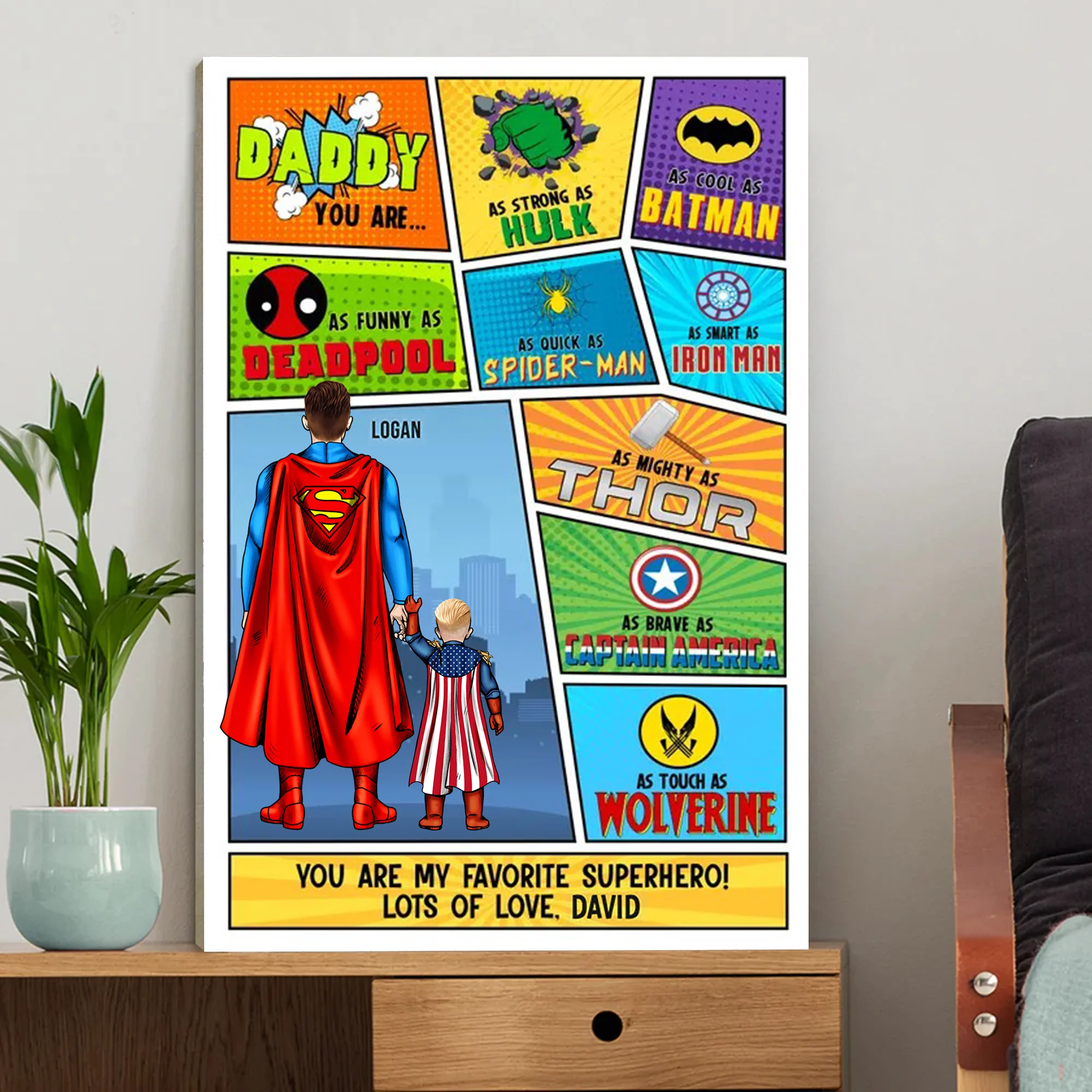 Daddy You Are As Strong As Hulk, As Cool As Batman - Gift For Father's Day - Personalized Canvas Poster - Image 2