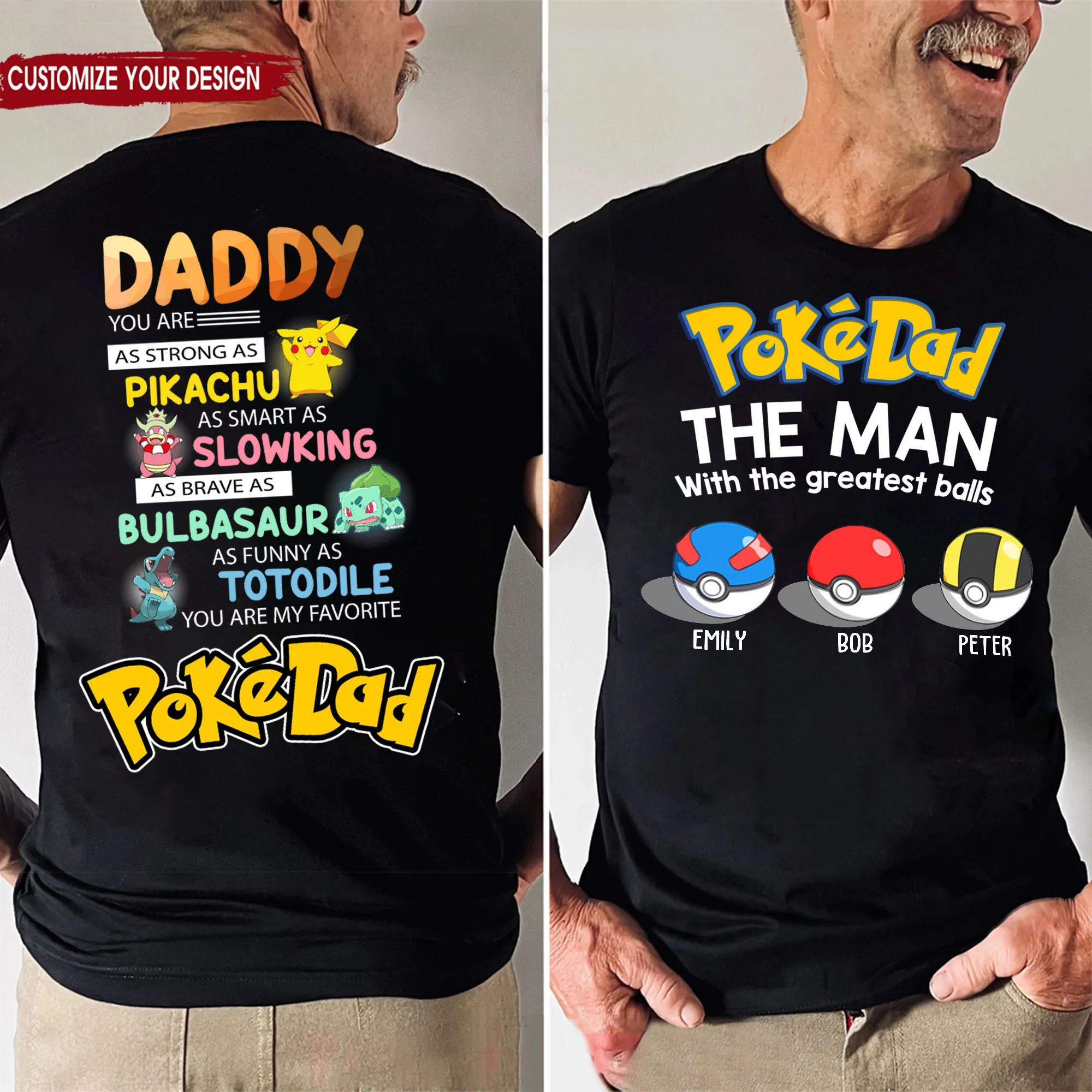Daddy PoMo You Are As Strong As Pikachu As Brave As Bulbasaur - Gift For Father's Day - Personalized Shirt 2 Side - Image 2