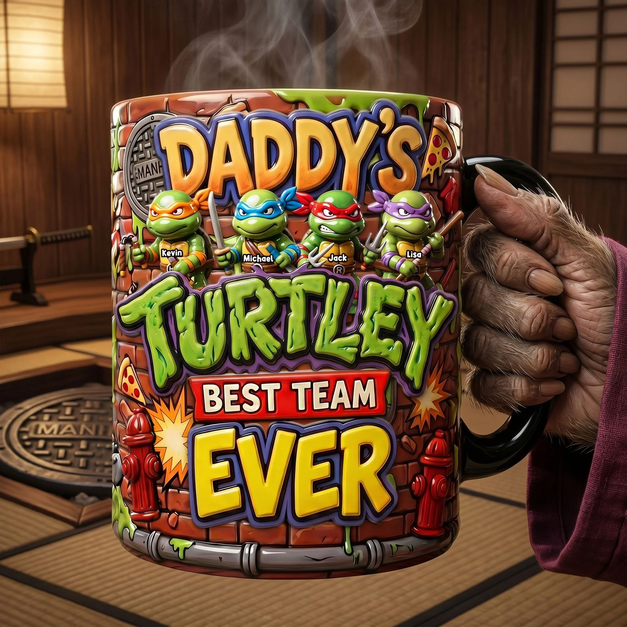 Daddy's Turtley Best Team Ever - Personalized Coffee Mug - Gift For Father's Day - Image 2