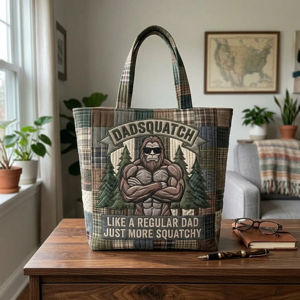 Dadsquatch Like A Regular Dad Just More Squatchy - Personalized Quilted Tote Bag - Gift For Dad - Image 3