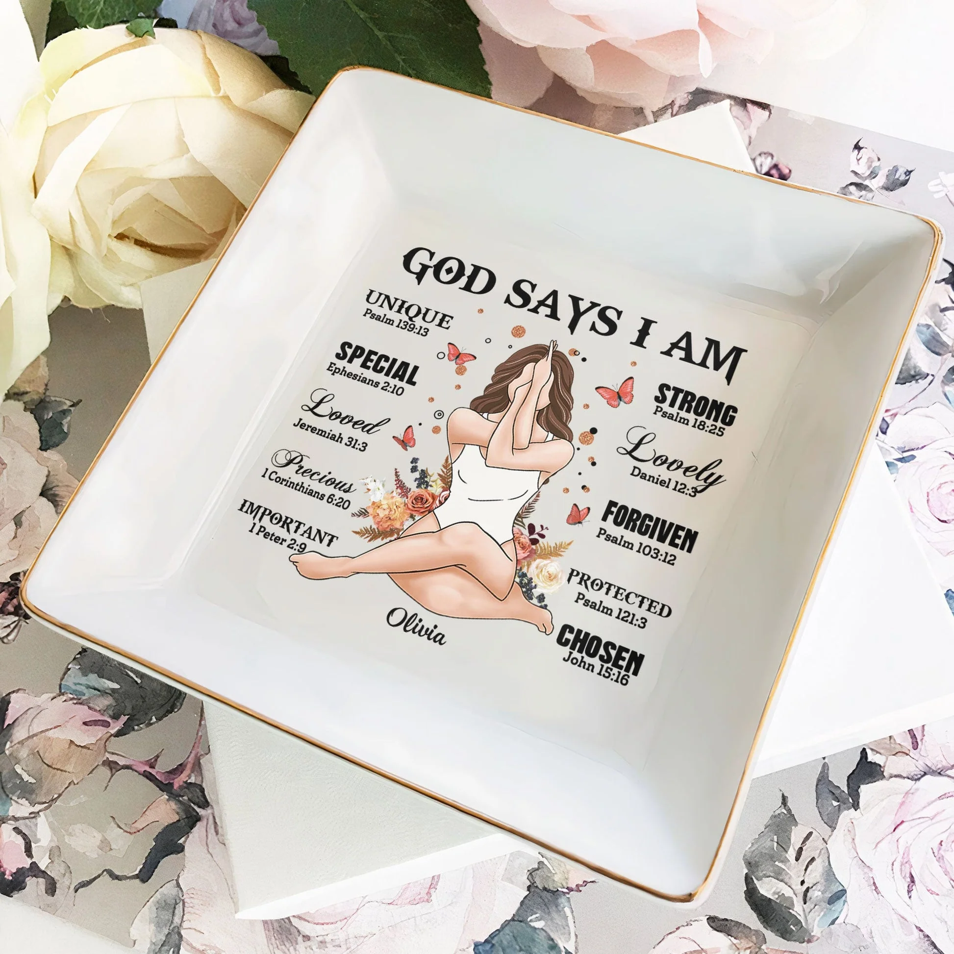 Daily Affirmation God Says I Am - Personalized Jewelry Dish - Gift For Mom, Wife, Besties, Friends, Sisters, For Me Gift  -CLGOD02 NA94 - Image 2