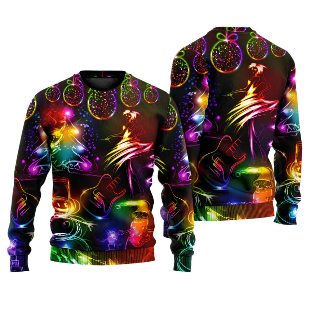Dancing Santa Claus Tree Snow Man Neon Light Style - Funny Ugly Christmas Sweaters - Image 2