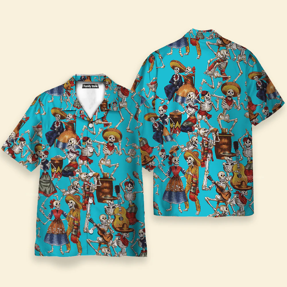 Day Of The Dead Skeleton Short Sleeve Casual Hawaiian Shirt For Men - Image 2