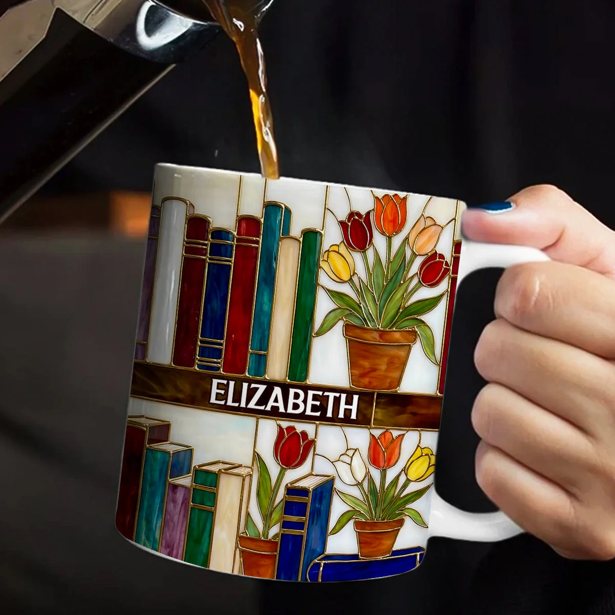 Daydreaming About Books & Tulips - Personalized Mug - Gift For Her, Book Lovers HH01 - Image 6