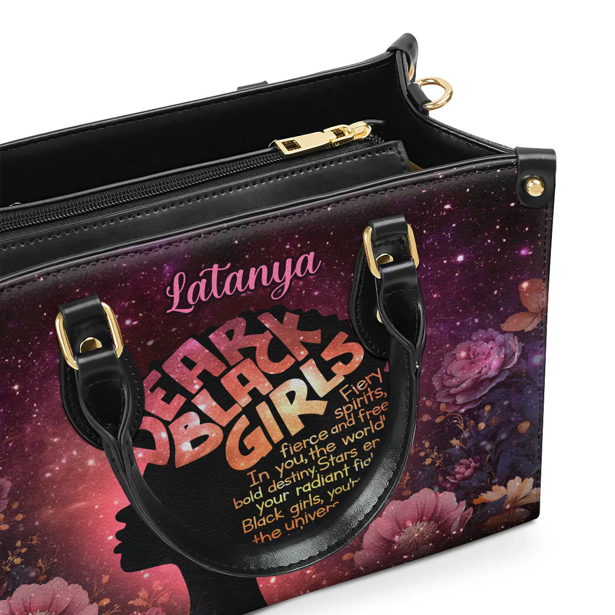 Dear Black Girls Afro Art - Personalized Leather Handbag - Empowerment Gift For Her | HD95 - Image 3