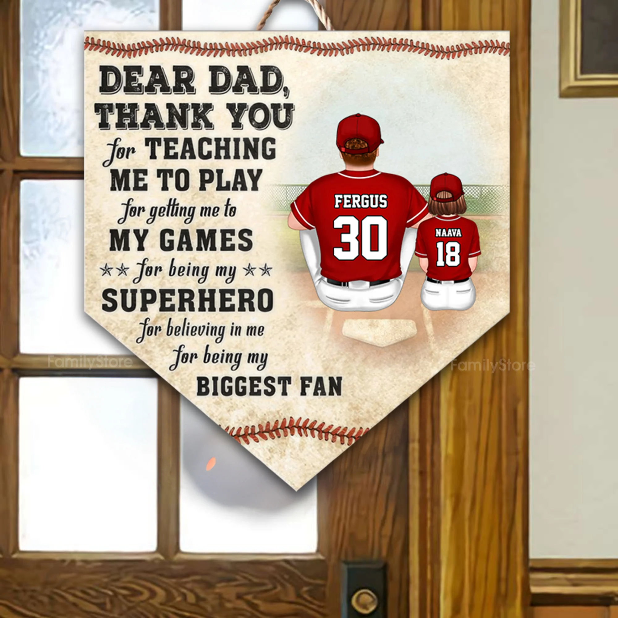 Dear Thank You For Teaching Me To Play, For Believing In Me - Gift For Dad, Baseball Lovers - Personalized Custom Shaped Wood Sign - SPCL01 NA94 - Image 2