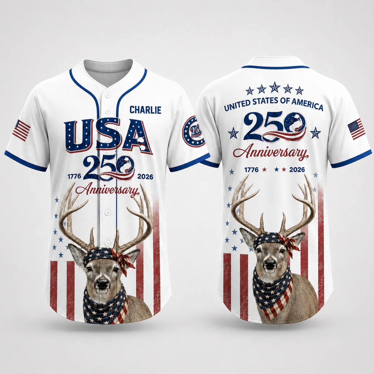 Deer USA 250 Anniversary American Flag - Personalized Baseball Jersey - Patriotic Gift For Farmer - Image 6