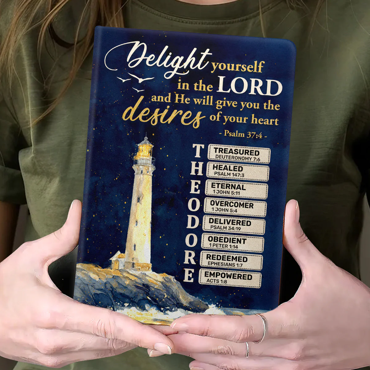 Delight Yourself In The Lord - Personalized Leather Cover Notebook TD118