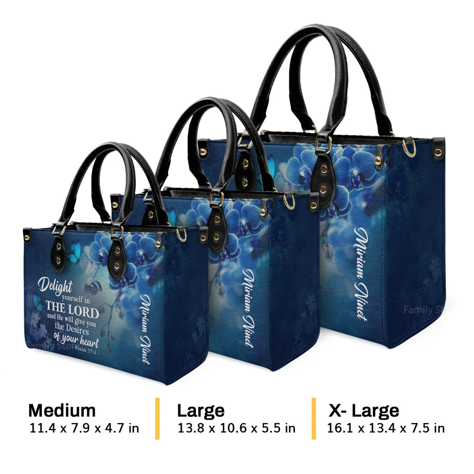 Delight Yourself In The Lord Psalm 374 Blue Orchids And Lilac - Thoughtful Gift For Christians - Personalized Leather Handbag With Handle - AT4080922 - Image 4