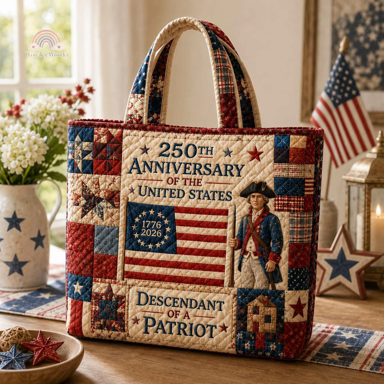 Descendant Of A Patriot 250th Anniversary Of The US - Quilted Tote Bag - Gift For Patriots - Image 2