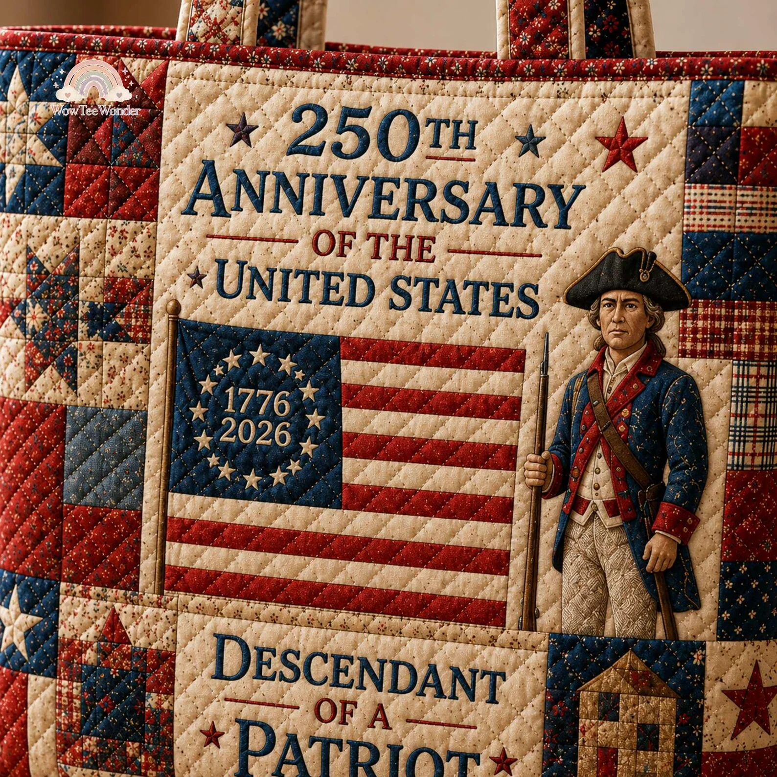 Descendant Of A Patriot 250th Anniversary Of The US - Quilted Tote Bag - Gift For Patriots - Image 3