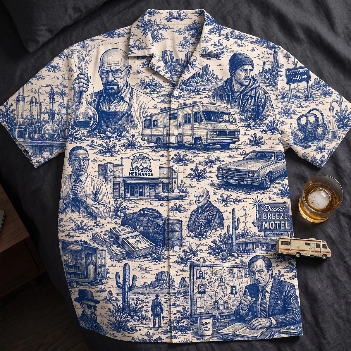 Toile De jouy Desert Chemistry Drama Blue RV Lab Southwest - Hawaiian Shirt - Image 4