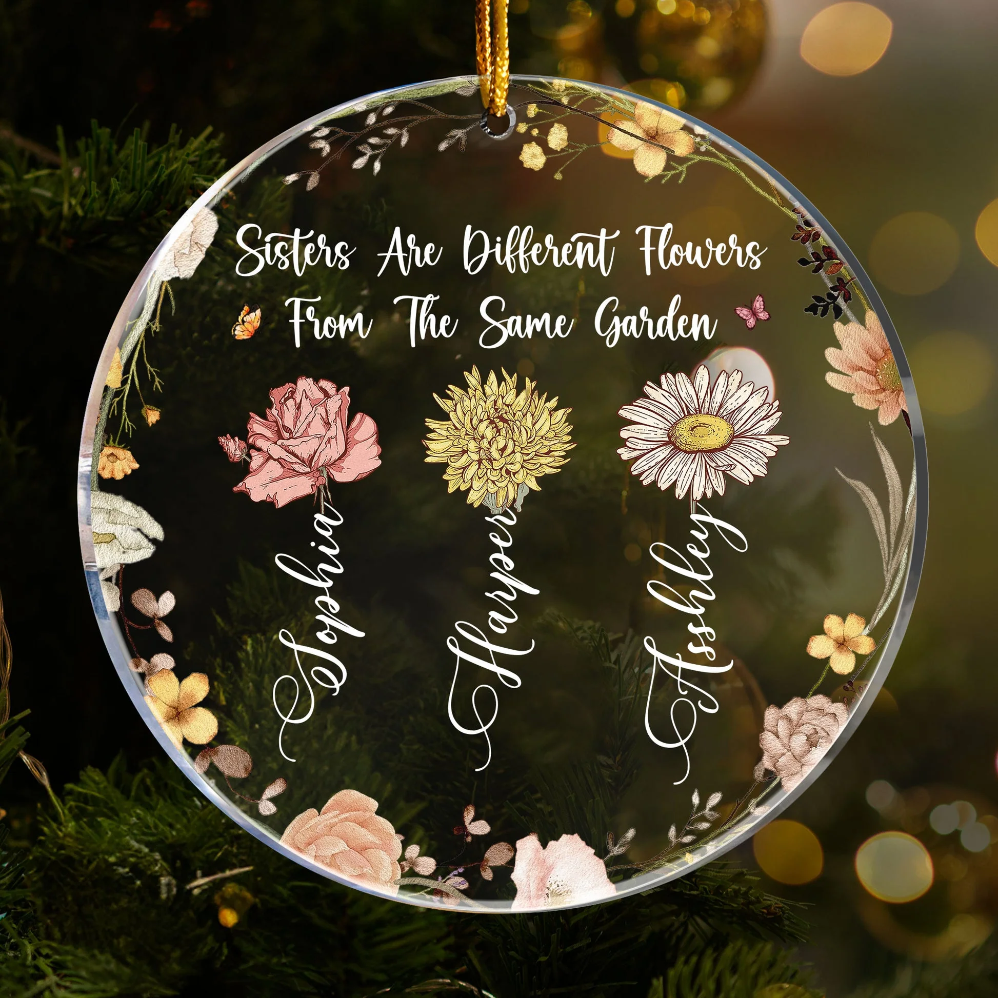 Different Flowers From The Same Garden - Personalized Acrylic Ornament - Gift For Sisters, Sibling - NA94 - Image 4