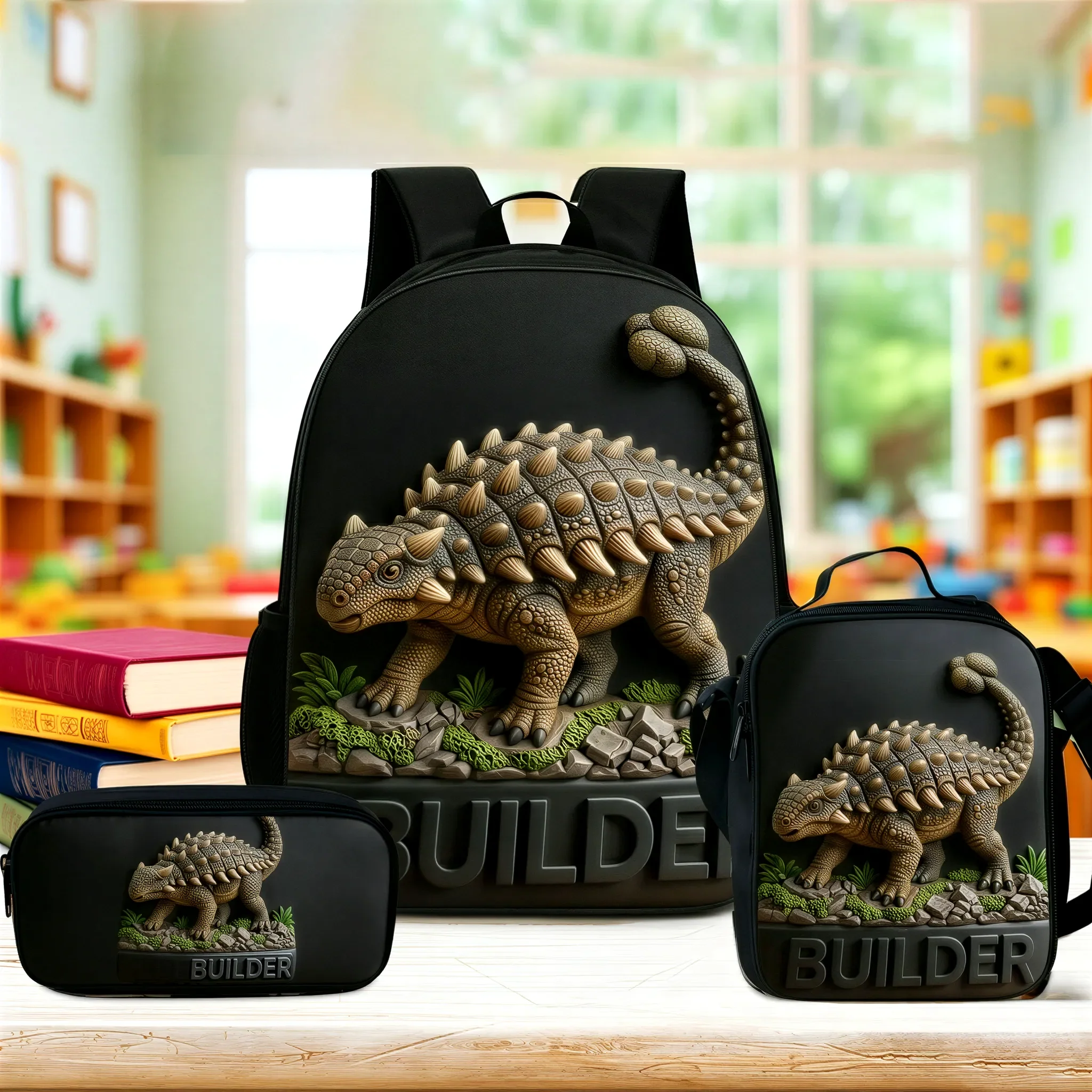 Dinosaur Back to School - Personalized Backpack, Lunch Bag, Pencil Case & Water Bottle - Gift For Kids - Image 3