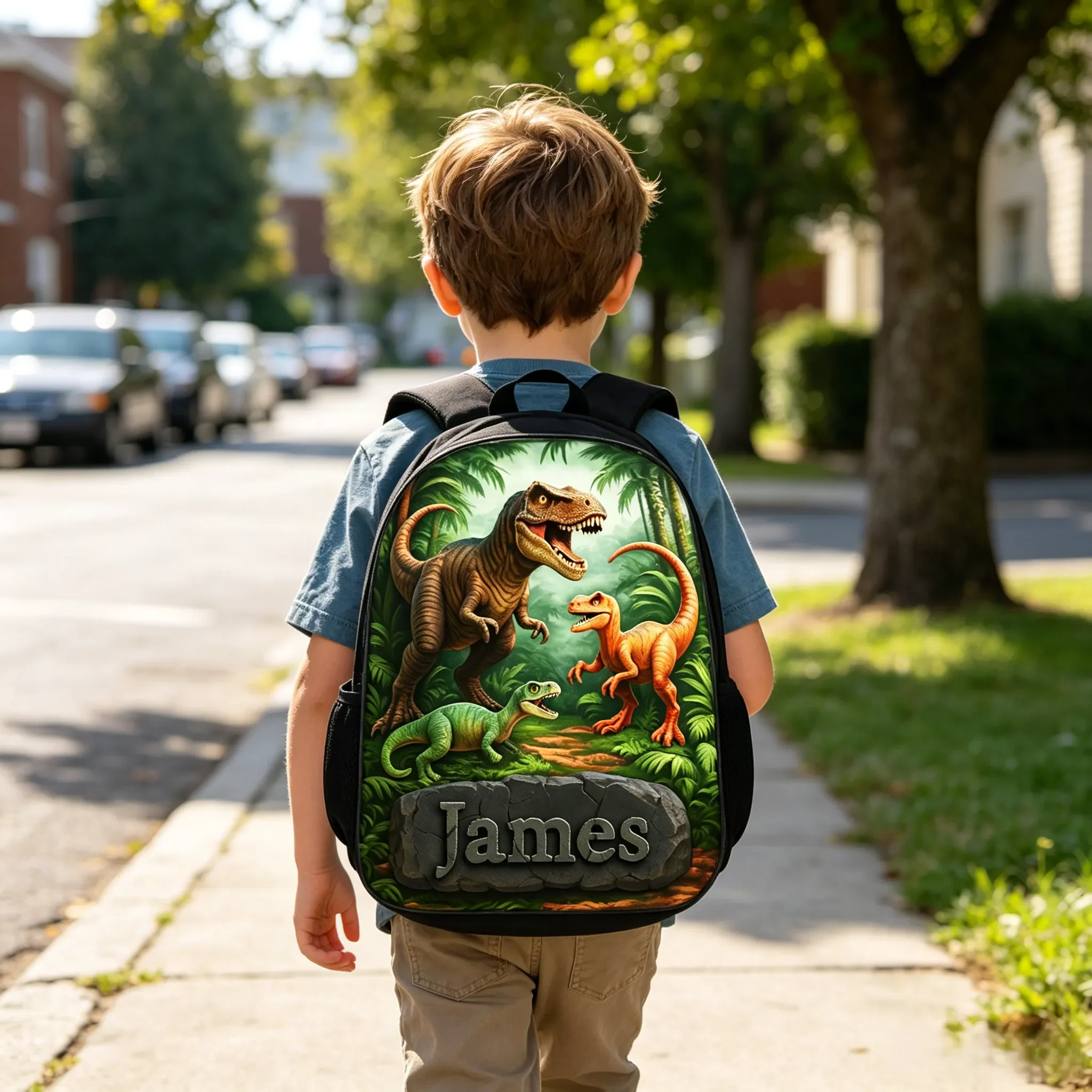 Dinosaur Back to School - Personalized Backpack, Lunch Bag, Pencil Case & Water Bottle - Gift For Kids - Image 4