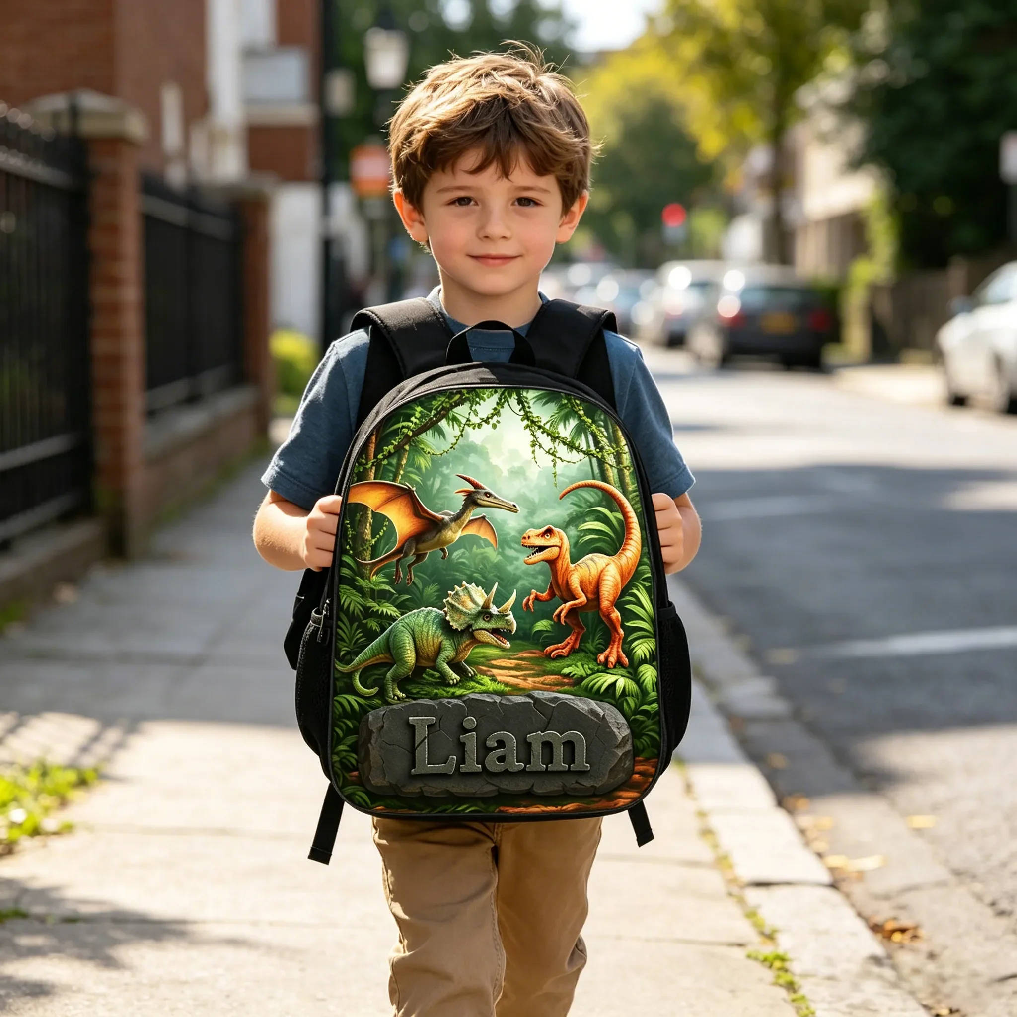 Dinosaur Back to School - Personalized Backpack, Lunch Bag, Pencil Case & Water Bottle - Gift For Kids - Image 5