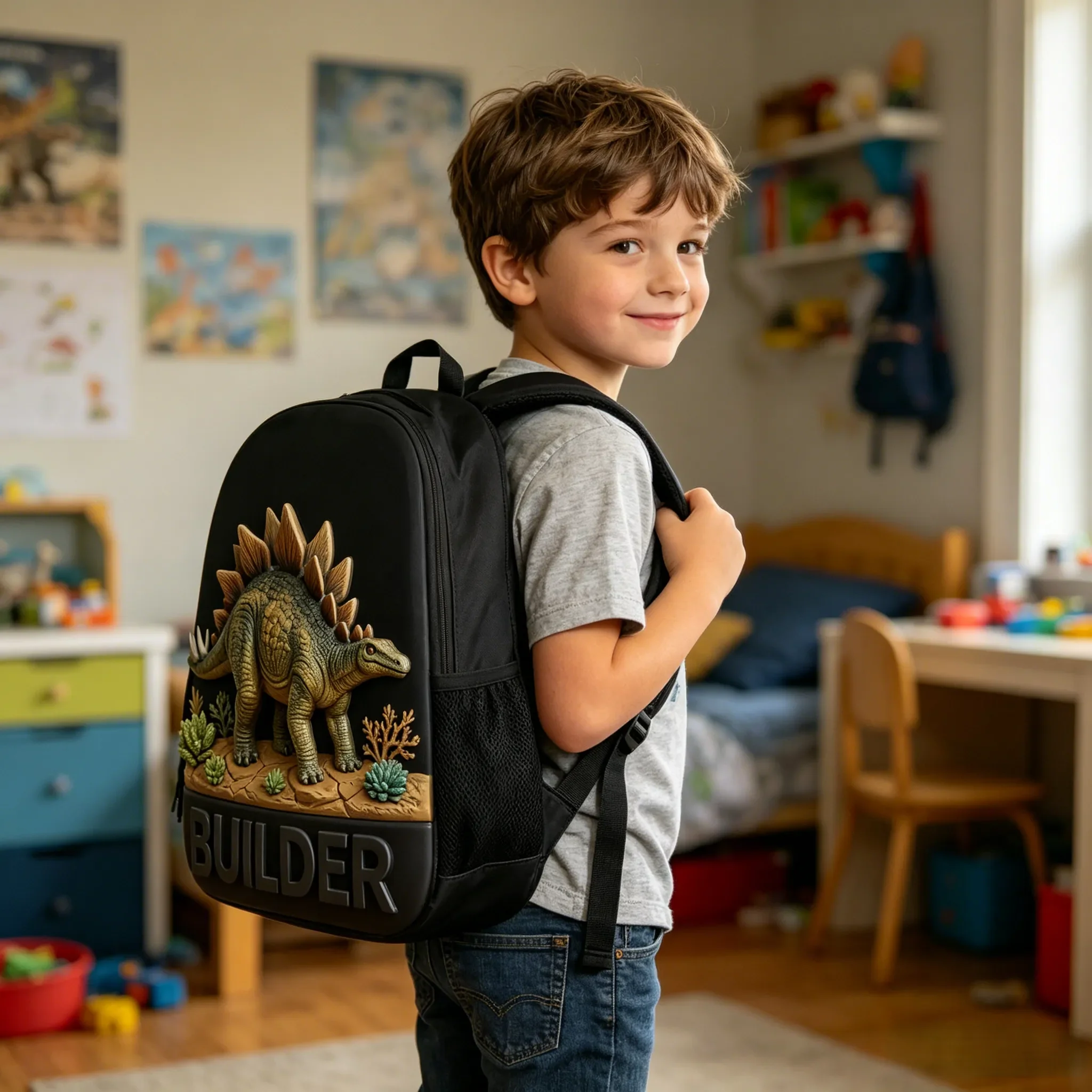 Dinosaur Back to School - Personalized Backpack, Lunch Bag, Pencil Case & Water Bottle - Gift For Kids - Image 6
