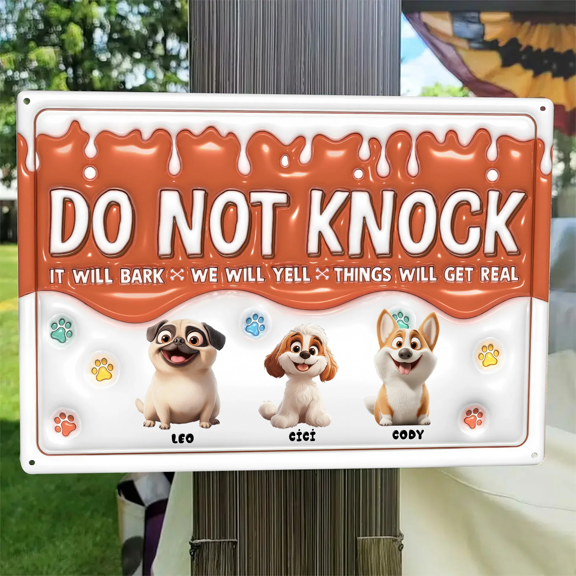 Do Not Knock My Cartoon Dogs Will Bark  - Personalized 3D Inflated Effect Metal Sign - Gift For Dog Lovers | CLP15 NA94