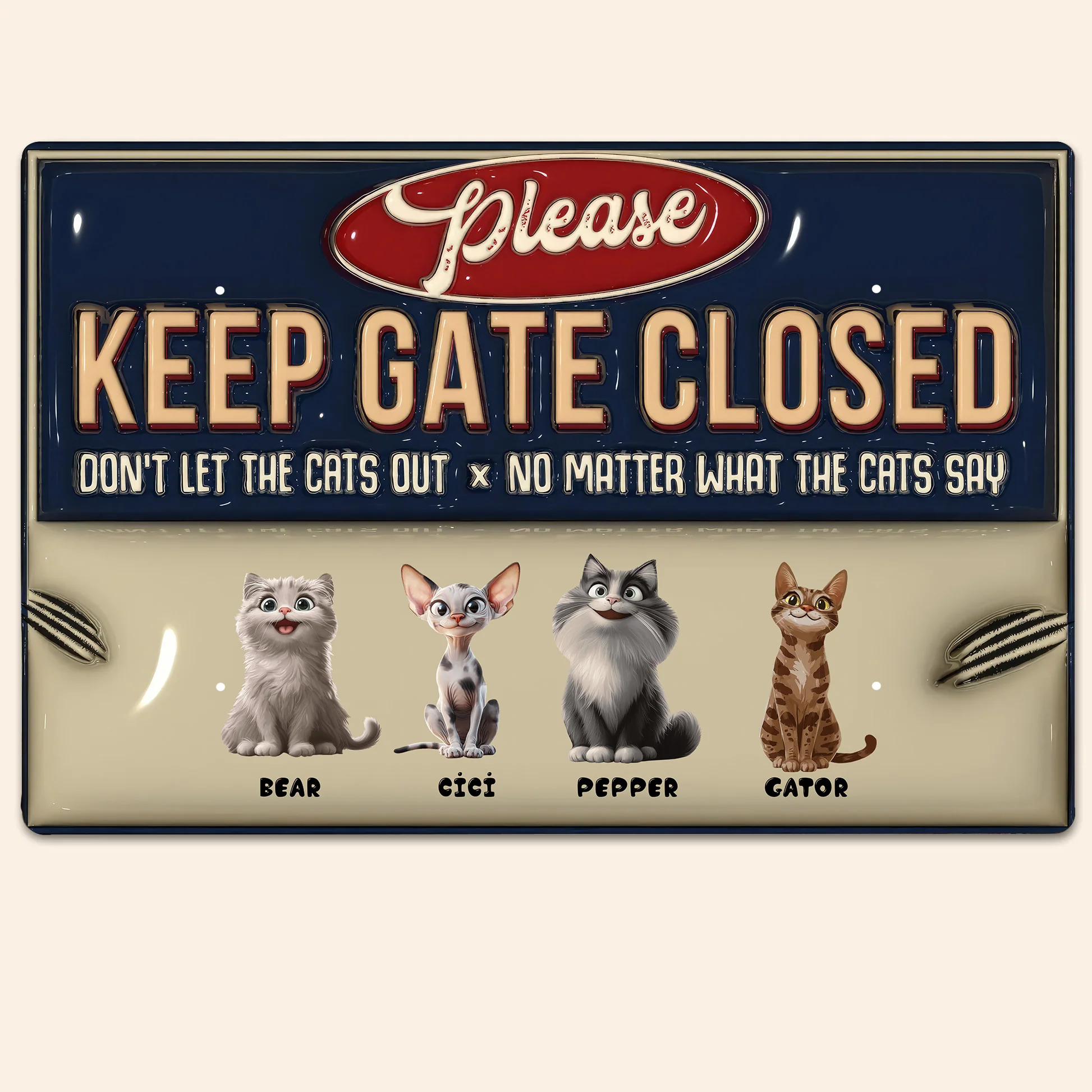 Do Not Let The Cats Out Cartoon Cat Version - Personalized 3D Inflated Effect Metal Sign - Gift For Cat Lovers | CLP15 NA94 - Image 3